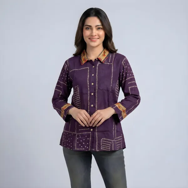Bandhani With Kalamkari Shirt